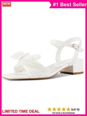 Women's Bow Sandals Square Toe Ankle Buckle Strap Chunky Heels